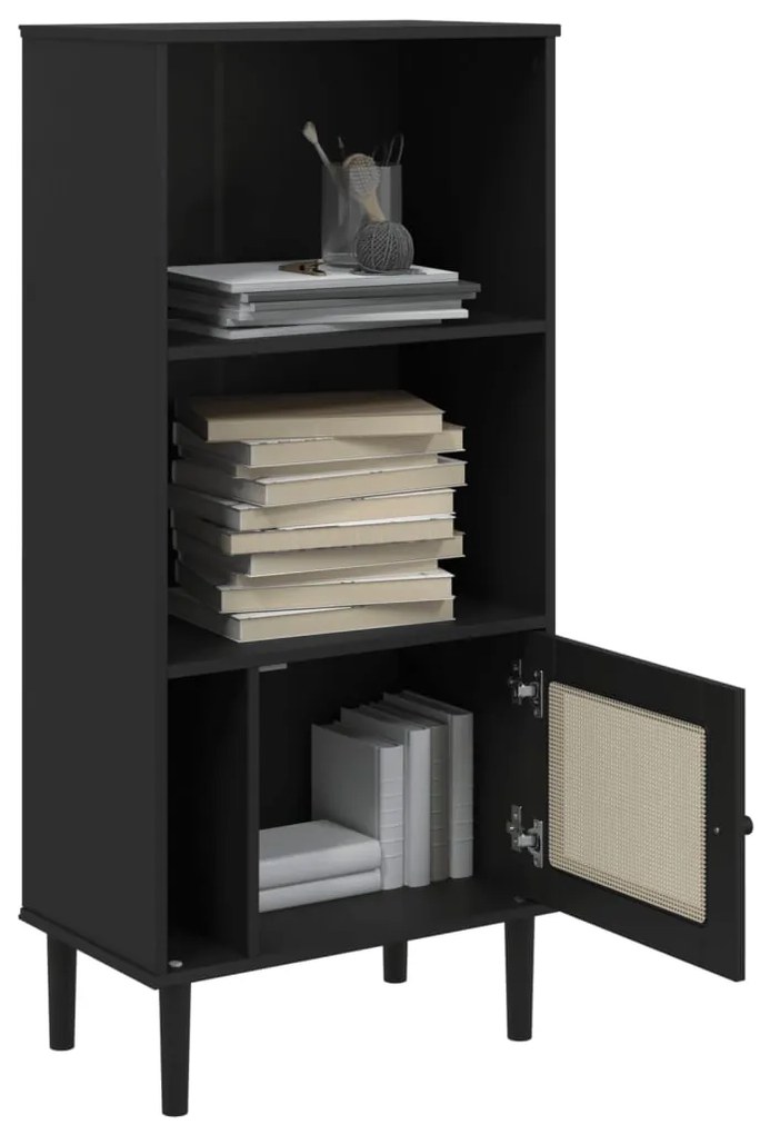 vidaXL Βιβλιοθήκη SENJA Μαύρο / Ρατάν 60x35x130 εκ. Μασίφ Ξύλο Πεύκου