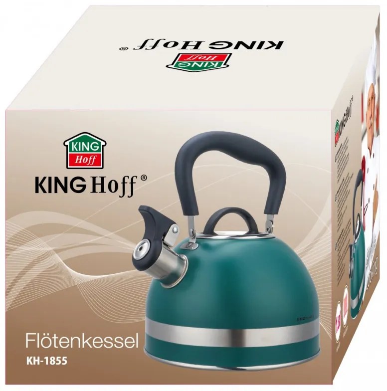 Τσαγιέρα με σφυρίχτρα Kinghoff KH 1855, 1.8l, Επαγωγή, Θερμομονωμένη λαβή, Πράσινο