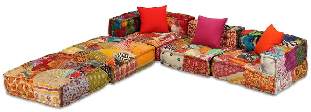 vidaXL Κάθισμα - Πουφ Τριθέσιο Αρθρωτό Patchwork Υφασμάτινο