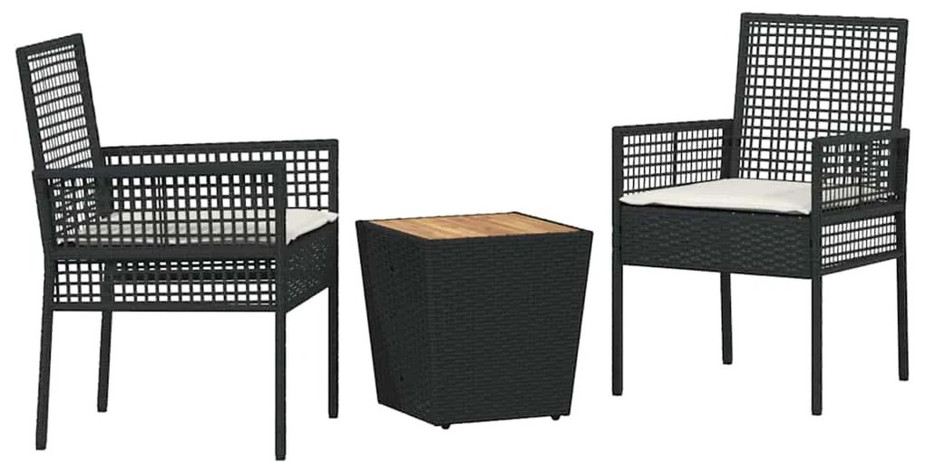 vidaXL Σετ Μπιστρό Κήπου 3 pcs Μαύρο Πολυ ράταν