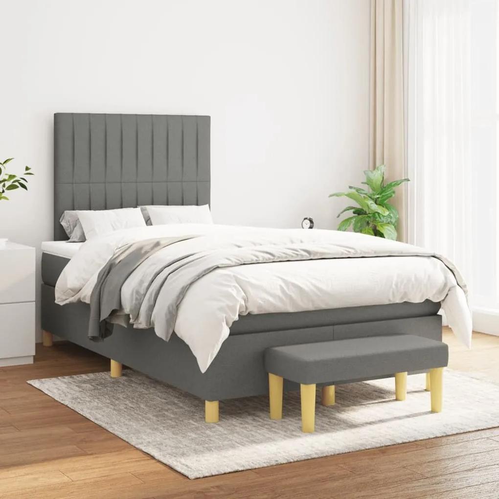 Κρεβάτι Boxspring με Στρώμα Σκούρο Γκρι 120x190 εκ Υφασμάτινο - Γκρι