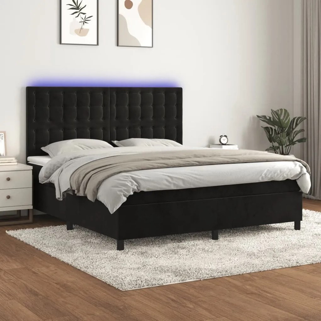 ΚΡΕΒΑΤΙ BOXSPRING ΜΕ ΣΤΡΩΜΑ &amp; LED ΜΑΥΡΟ 160X200 ΕΚ. ΒΕΛΟΥΔΙΝΟ 3136373