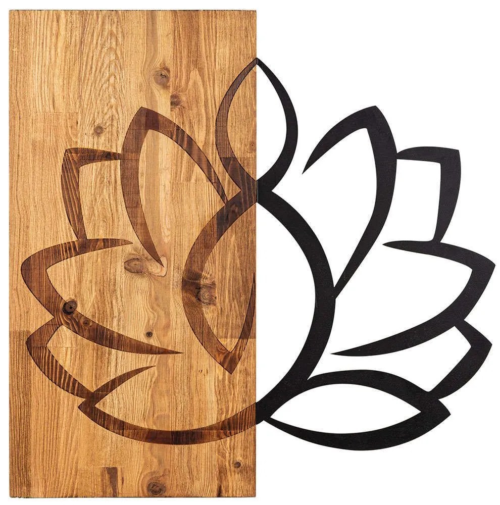 Διακοσμητικό Τοίχου Lotus 279ENZ1757 58x58cm Walnut-Black Wallity Metal,Wood