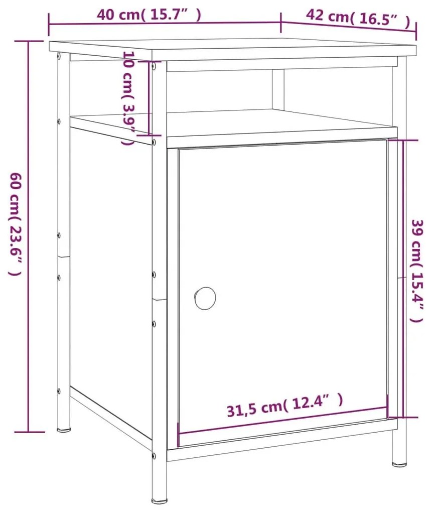 Κομοδίνο Γκρι Sonoma 40 x 42 x 60 εκ. από Επεξεργασμένο Ξύλο - Γκρι