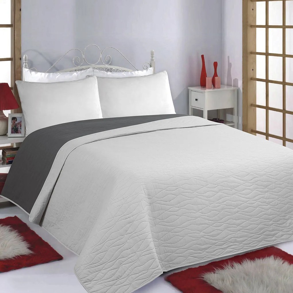 Κουβερλί Υπέρδιπλο (220x240) 2 Όψεων Silk Fashion Waves Grey-Anthracite