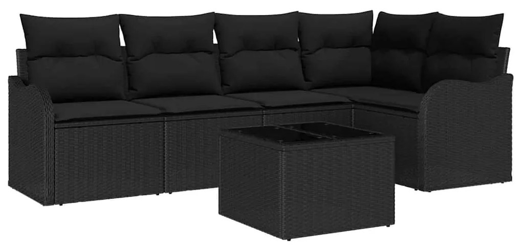 vidaXL Σετ Καναπέ Κήπου με μαξιλάρι 6 pcs Μαύρο Πολυ ράταν