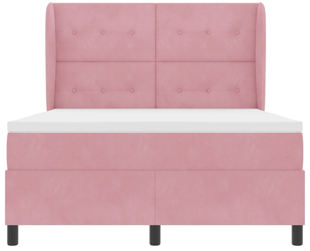 vidaXL Κρεβάτι Box Spring με Στρώμα Ροζ 140x200 εκ Βελούδο