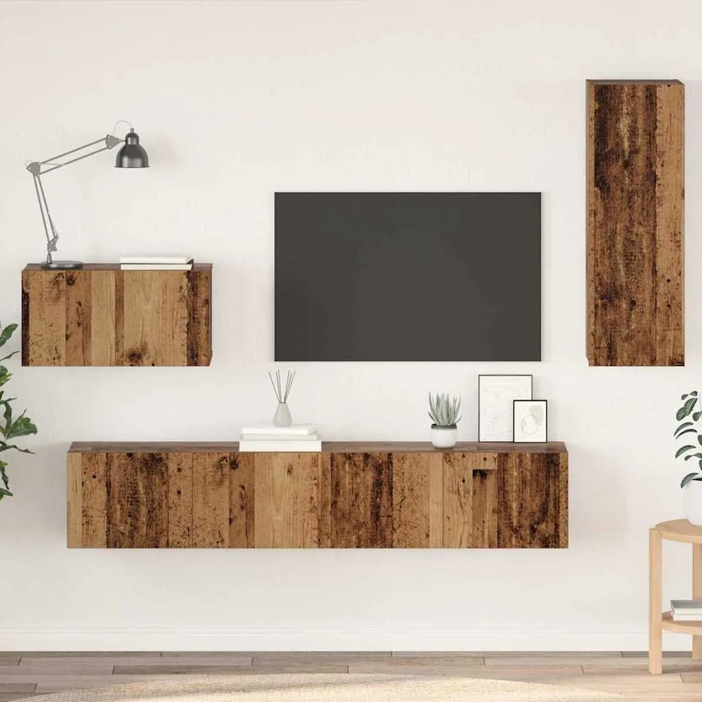vidaXL Τηλεοπτική Κάβα Τοίχου με ράφι Άλλο 4 pcs Παλιό ξύλο Μέγεθος: Μεσαίο