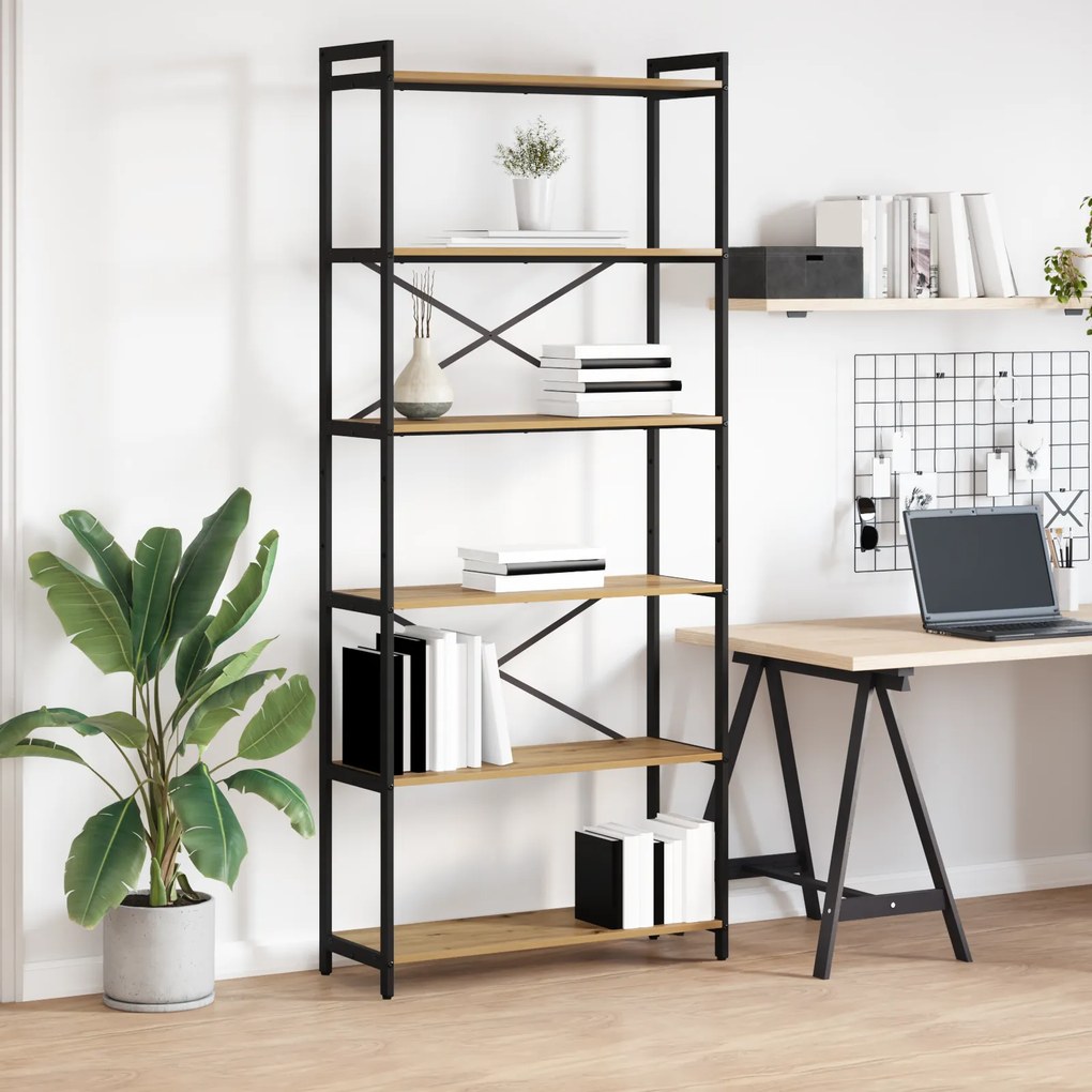 vidaXL Βιβλιοθήκη artisan δρυς 80 x 30 x 188 εκ Επεξεργασμένο ξύλο