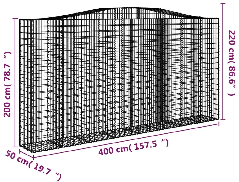 vidaXL Συρματοκιβώτιο Τοξωτό 400x50x200/220εκ. από Γαλβανισμένο Χάλυβα