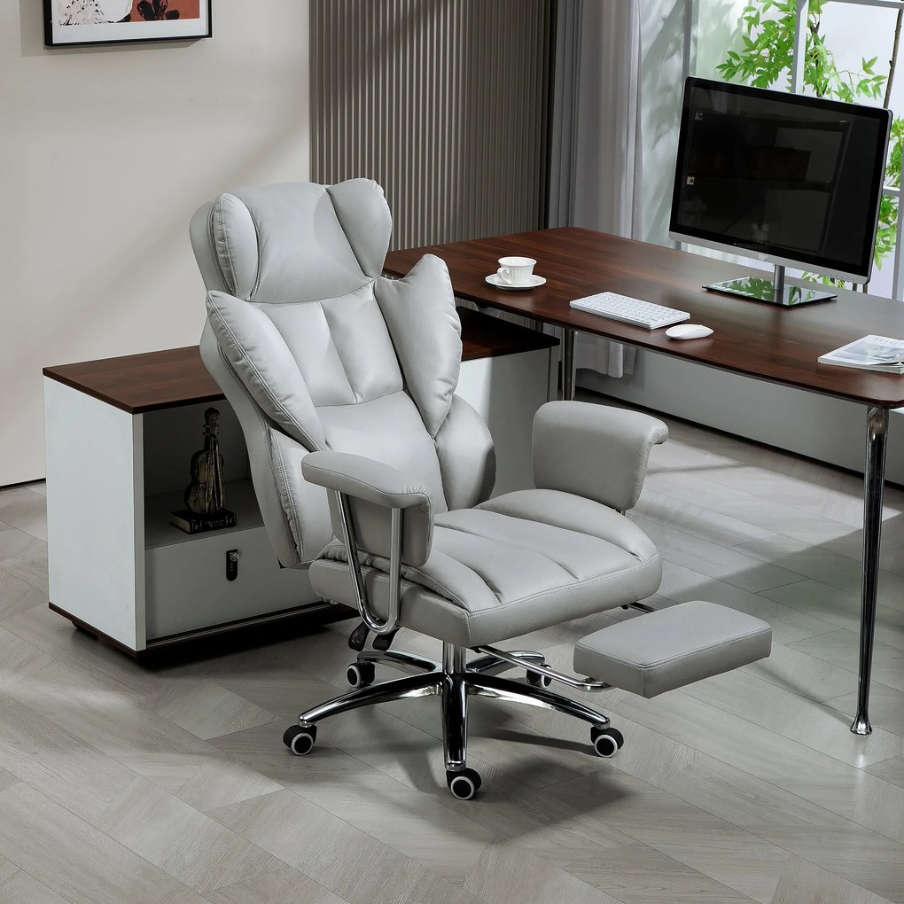 HOMCOM Εργονομική καρέκλα γραφείου, με επένδυση, με υποπόδιο, ρυθμιζόμενη πλάτη, περιστροφή 360°, Ανοιχτό Γκρι