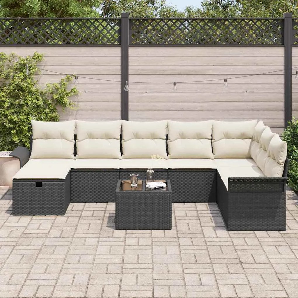 vidaXL Σετ Καναπέ Κήπου 9 pcs Μαύρο και κρεμ 297.5 x 187.5 x 85 εκ