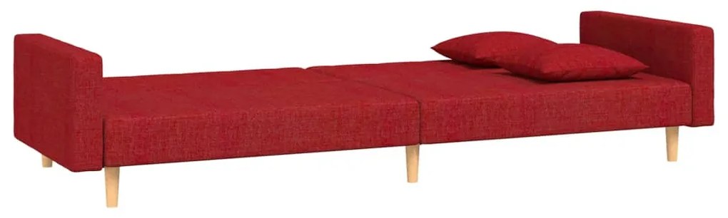vidaXL Καναπές Κρεβάτι Διθέσιος Μπορντό Υφασμάτινος με Δύο Μαξιλάρια