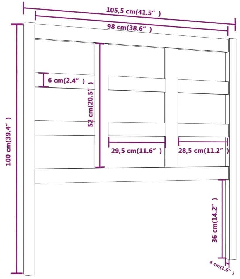vidaXL Κεφαλάρι Κρεβατιού Λευκό 105,5 x 4 x 100 εκ. Μασίφ Ξύλο Πεύκου