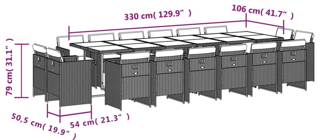 vidaXL Σετ Τραπεζαρίας Κήπου 17 τεμ Καφέ από Συνθ. Ρατάν με Μαξιλάρια