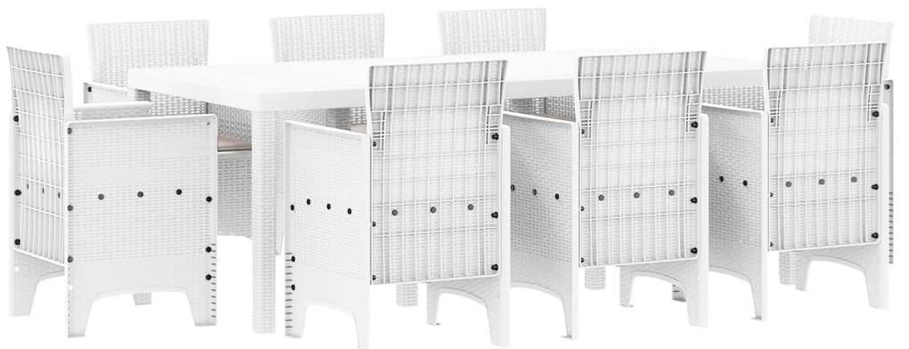 vidaXL Σετ Φαγητού Κήπου 9 pcs Λευκό Ρατάν & Γυαλί
