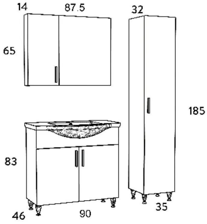 Σετ Επίπλου Mπάνιου SIENA 90 Λευκό 90x46x160 εκ.