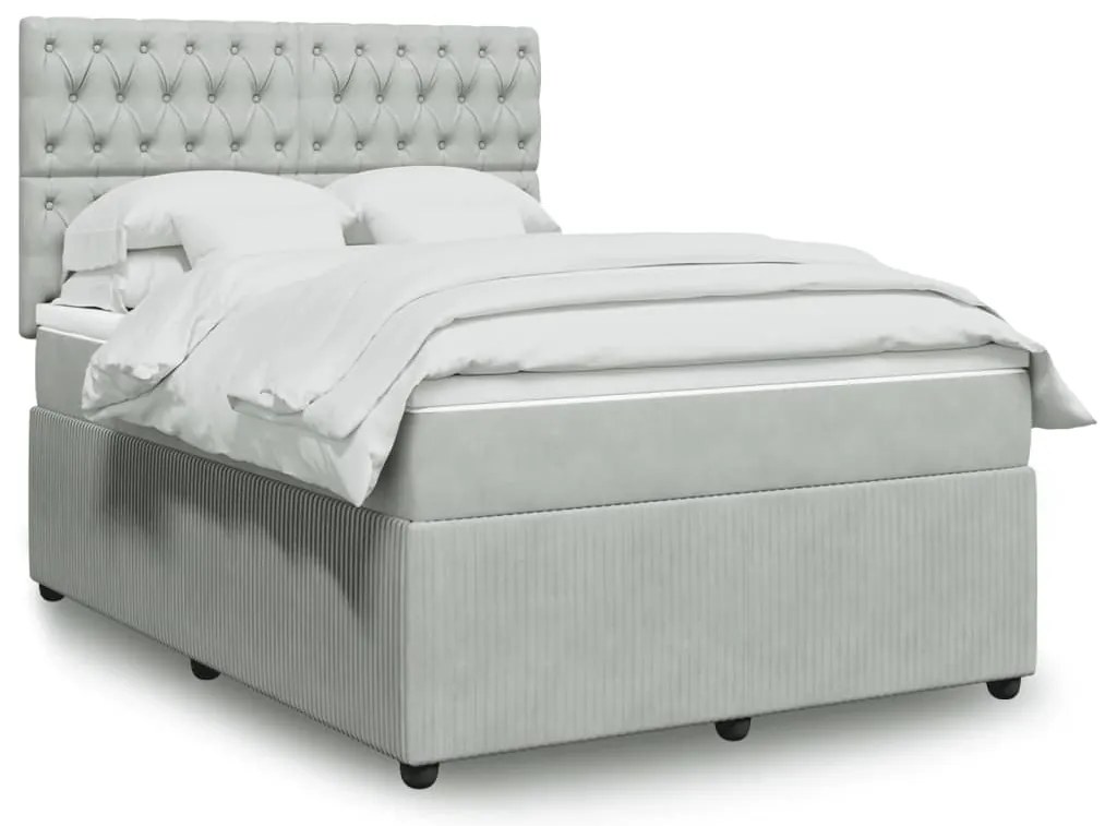 vidaXL Κρεβάτι Boxspring με Στρώμα Ανοιχτό Γκρι 160x200 εκ. Βελούδινο