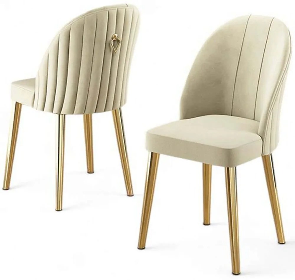 Καρέκλα Mara Babyface (Σετ 4Τμχ) 240CHR1749 45x42x91cm Cream-Gold Metal, Fabric