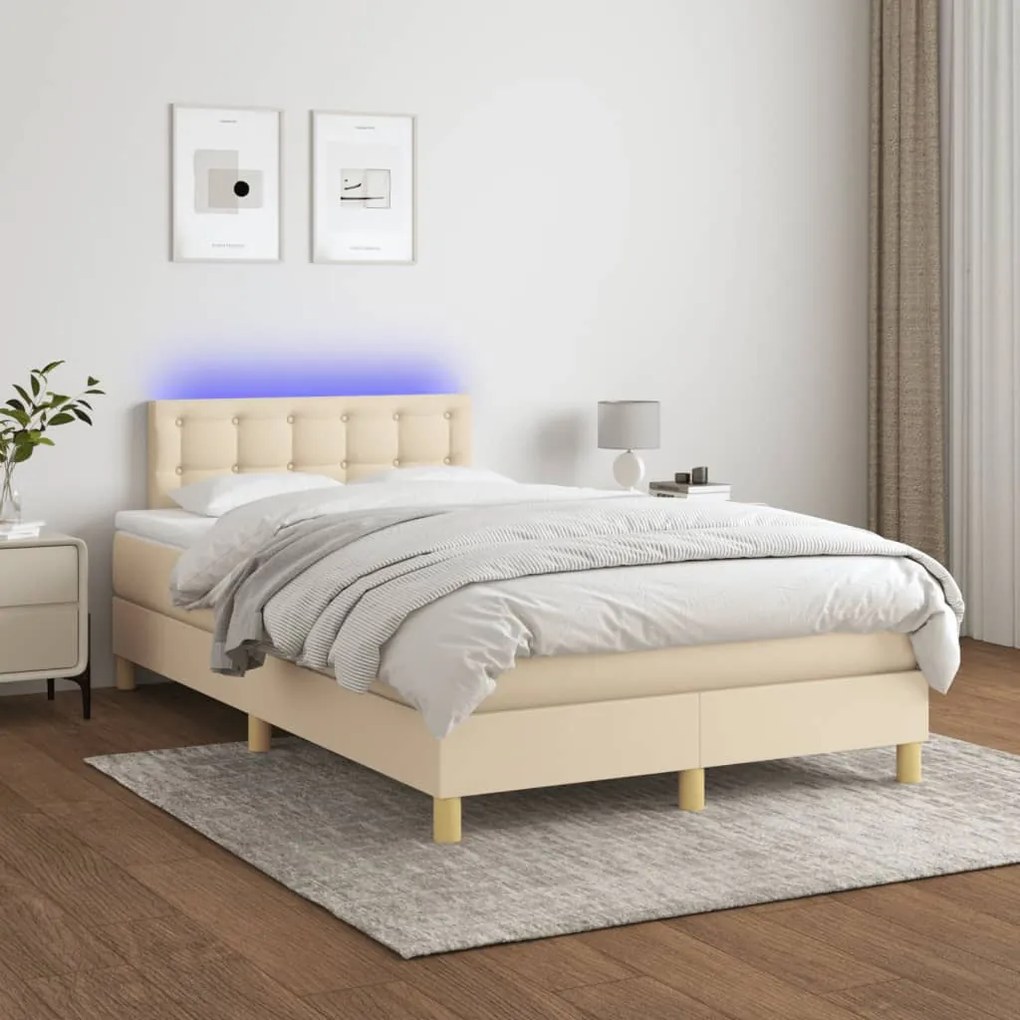 ΚΡΕΒΑΤΙ BOXSPRING ΜΕ ΣΤΡΩΜΑ &amp; LED ΚΡΕΜ 120X190 ΕΚ. ΥΦΑΣΜΑΤΙΝΟ 3270121