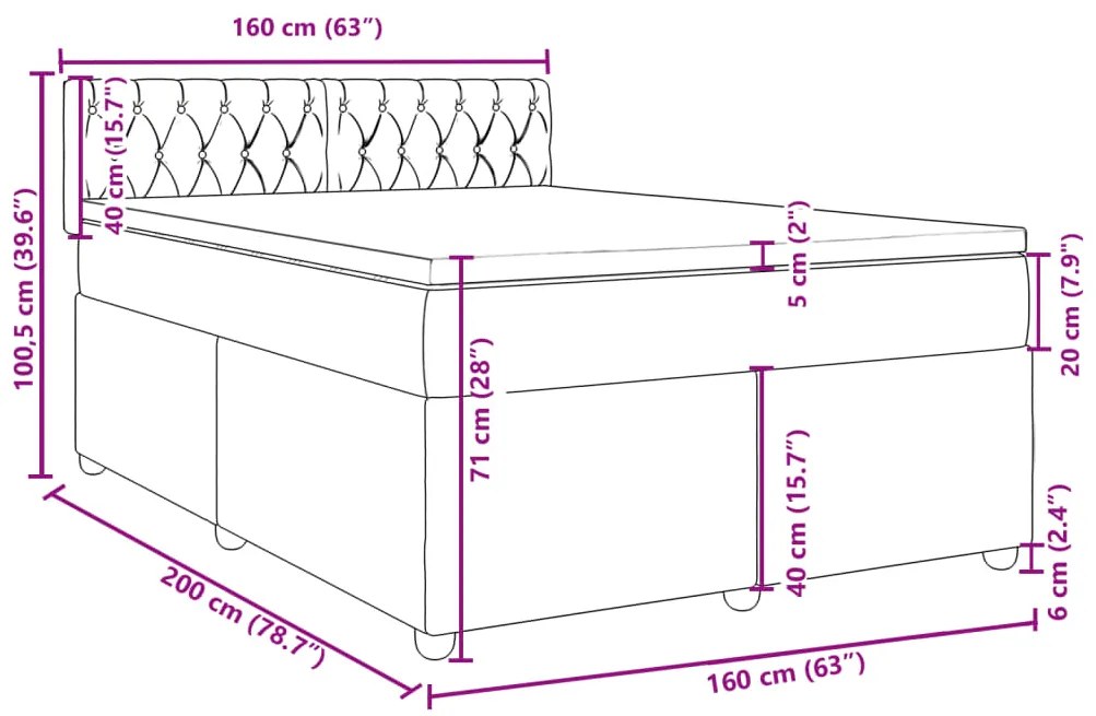 Κρεβάτι Boxspring με Στρώμα Μπλε 160x200 εκ. Βελούδινο - Μπλε