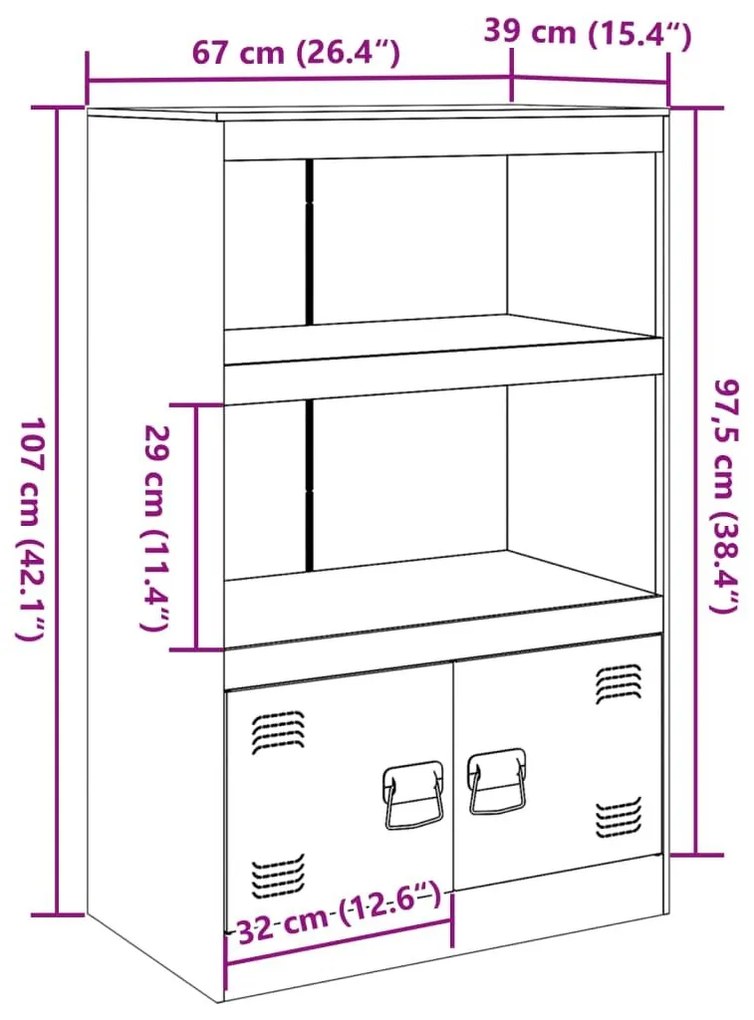 Μπουφές Λευκός 67x39x107 εκ. από Ατσάλι - Λευκό