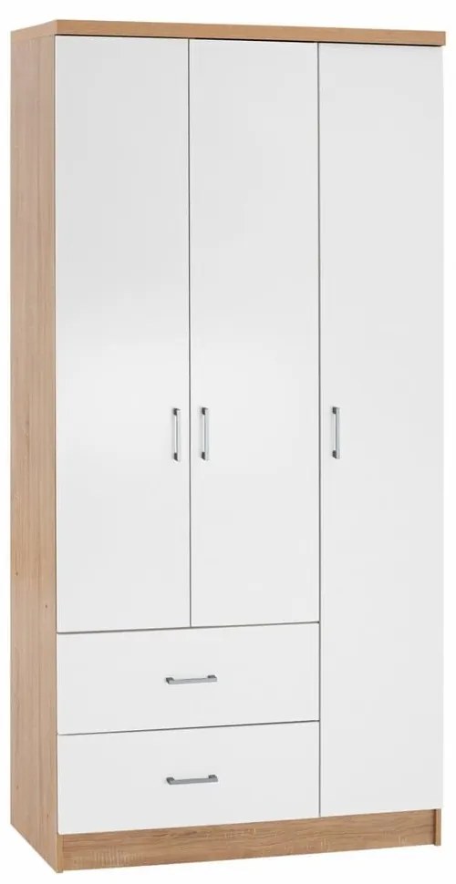Ντουλάπα Caesar HM340.06 Τρίφυλλη Με 2 Συρτάρια 89x42,5x181cm Sonama - White Three Door