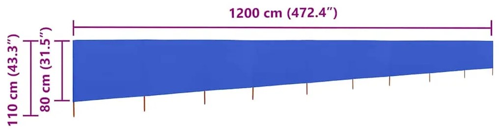 vidaXL Προστατευτικό Αέρα με 9 Πάνελ Αζούρ Μπλε 1200x80 εκ. Υφασμάτινο