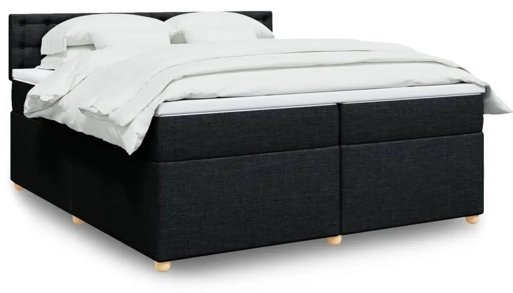 vidaXL Κρεβάτι Boxspring με Στρώμα Μαύρο 200x200 εκ. Υφασμάτινο