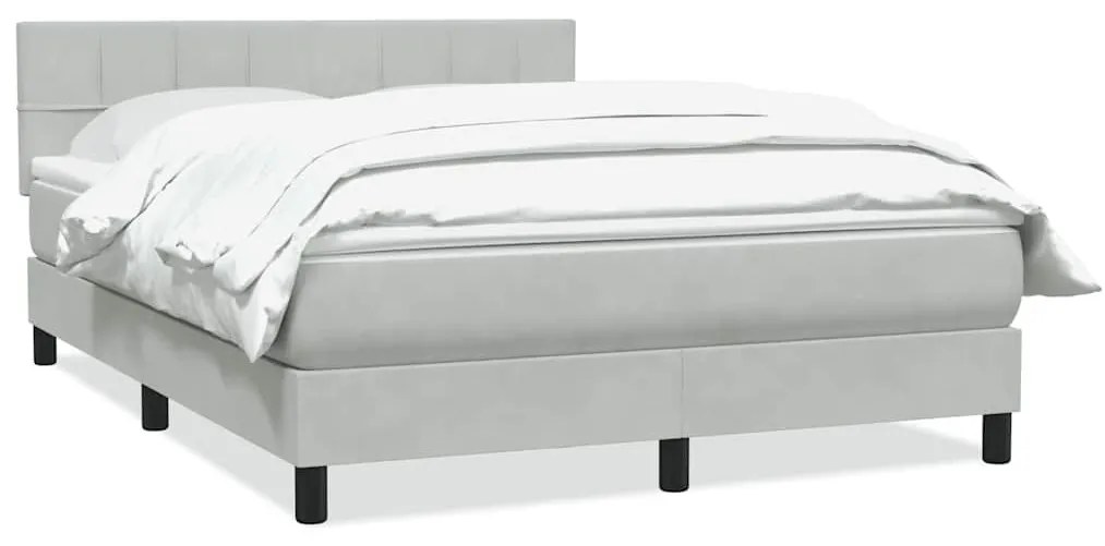 Κρεβάτι Boxspring με Στρώμα Ανοιχτό Γκρι 160x220 εκ. Βελούδινο - Γκρι