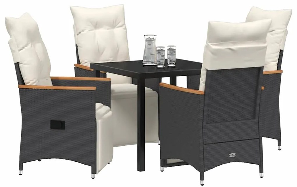 vidaXL Σέτ φαγητού για κήπο με μαξιλάρι 5 pcs Μαύρο συνθετικό ρατάν