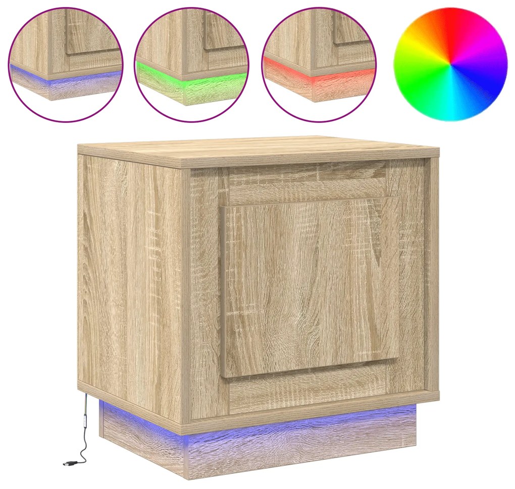 vidaXL κομοδίνα με LED φωτισμό 2 τεμ Σονομά 44x34,5x45 εκ