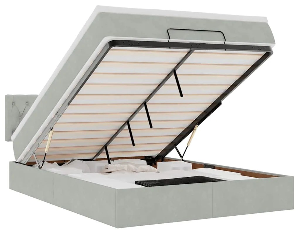 vidaXL Οθωμανικό κρεβάτι με στρώμα & LEDs Ανοιχτό γκρι Βελούδο