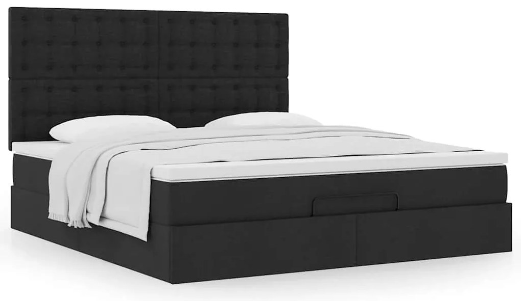 vidaXL Οθωμανικό κρεβάτι με στρώμα Μαύρο 160x200cm Ύφασμα