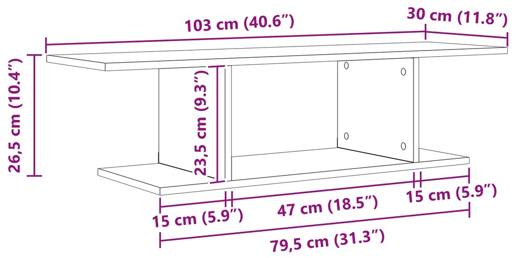 vidaXL Ντουλάπι TV με ράφι Καφέ 103 x 30 x 26.5 εκ Επεξεργασμένο ξύλο