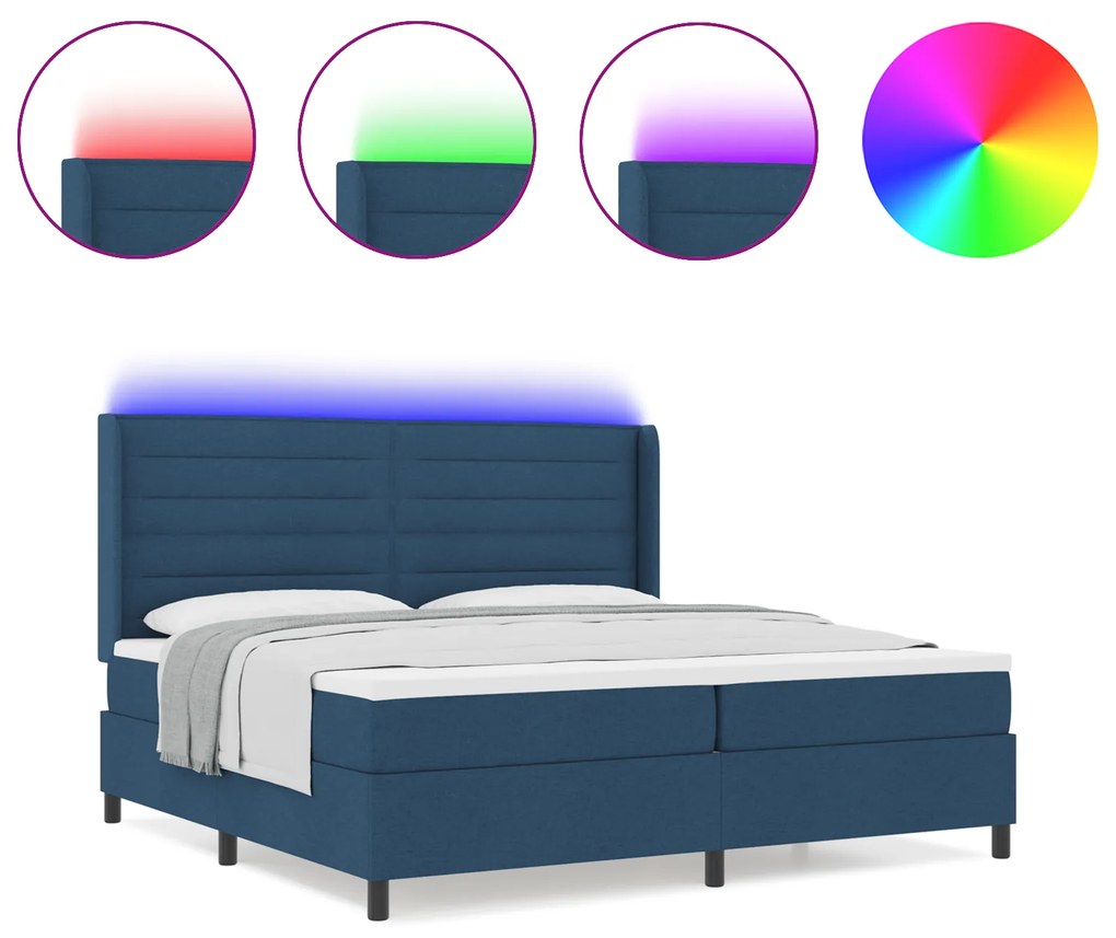 vidaXL Κρεβάτι box spring με στρώμα και LED μπλε 200x200 εκ. ύφασμα