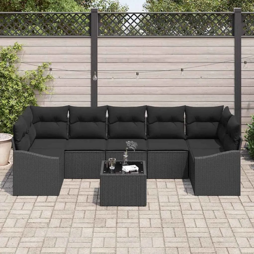 vidaXL Σετ Καναπέ Κήπου με μαξιλάρι 8 pcs Μαύρο 55 x 55 x 37 εκ