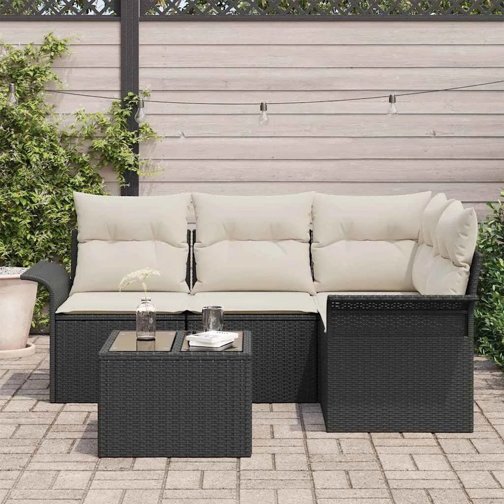 vidaXL Σετ Καναπέ Κήπου με μαξιλάρι 5 pcs Μαύρο Πολυ ράταν