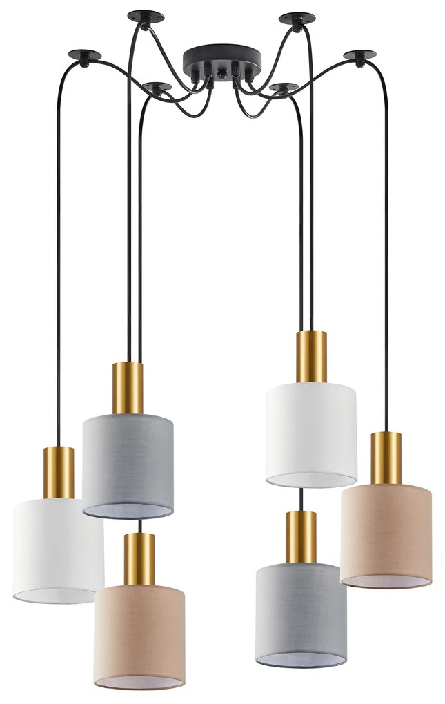 SE21-GM-4-BL6-SH12 ADEPT FLEX Gold Matt Pendant White, Grey, Brown Fabric Shade+