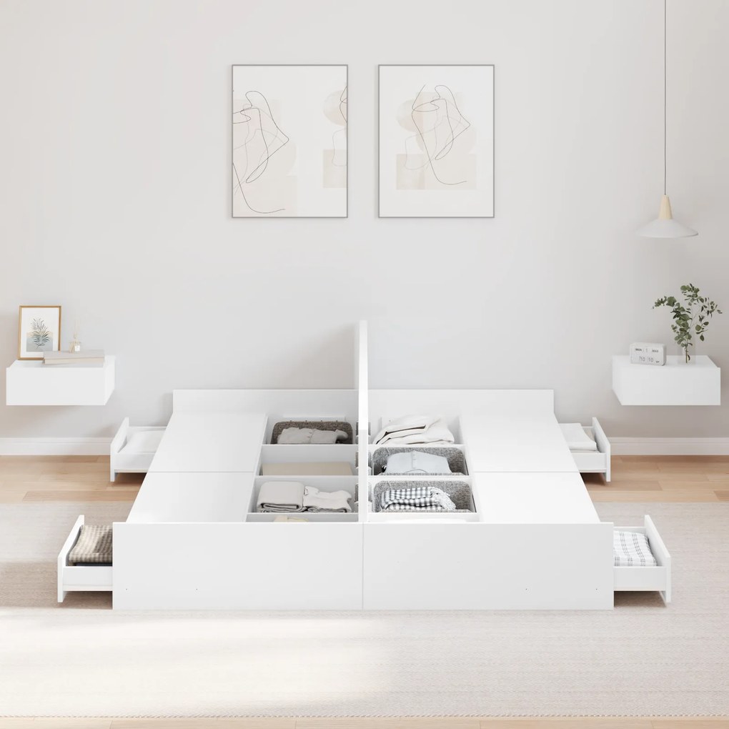 vidaXL Κρεβάτι με αποθηκευτικό χώρο Λευκό 140 x 190 cm Ματ ιμάντας