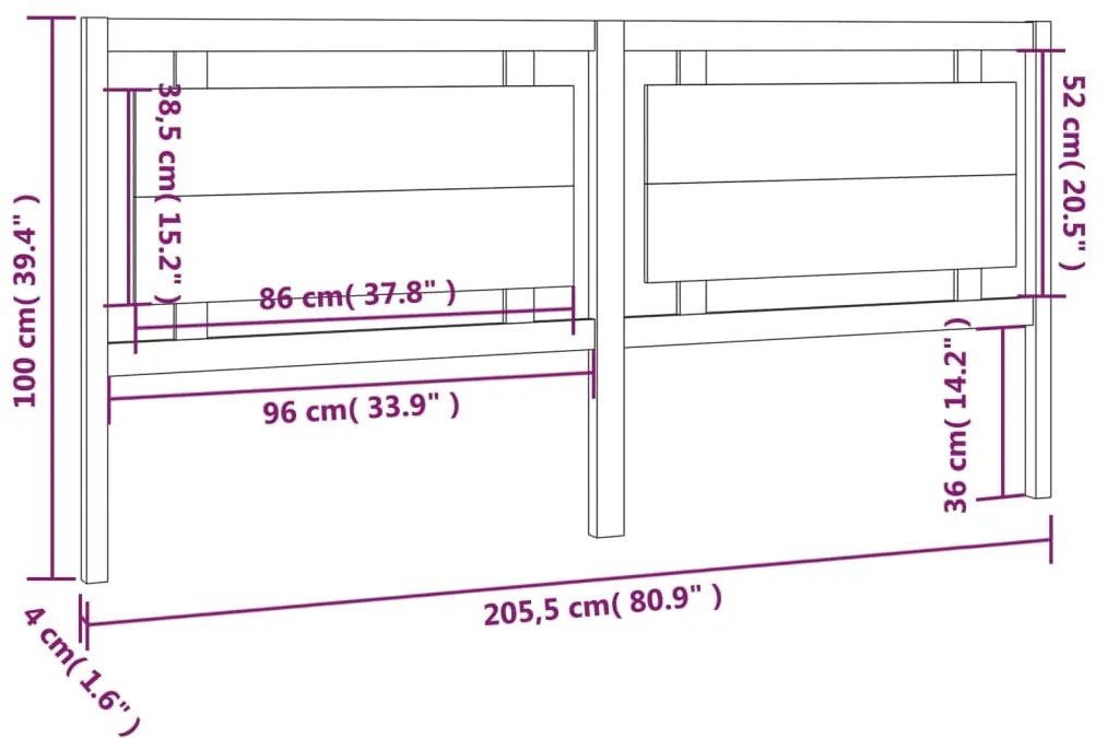 vidaXL Κεφαλάρι κρεβατιού Γκρι 205,5x4x100 εκ. από Μασίφ Ξύλο Πεύκου