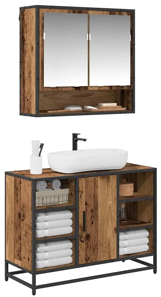 vidaXL Σετ Επίπλων Μπάνιου με ράφι 2 pcs Παλιό Ξύλο Επεξεργασμένο ξύλο