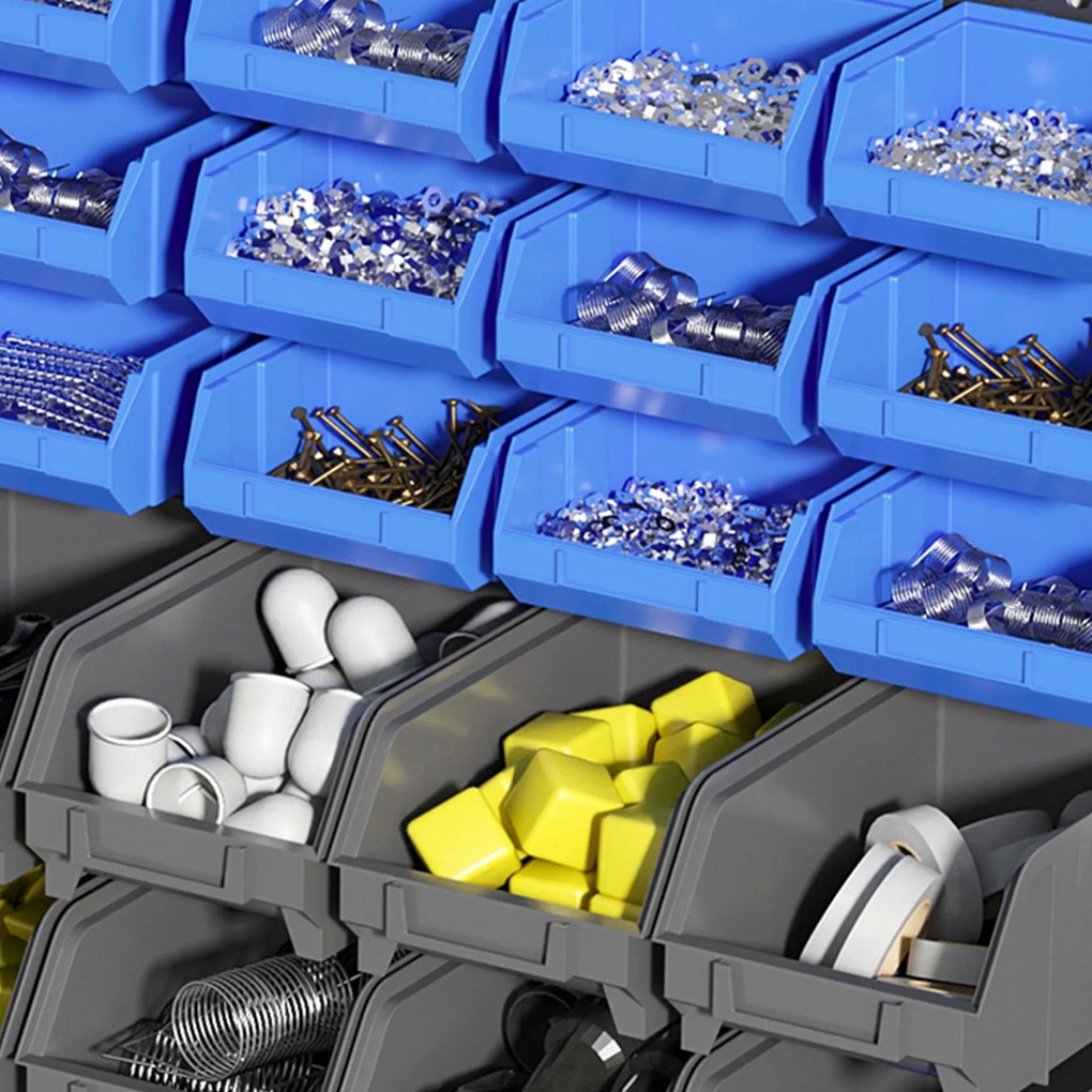 Ράφι αποθήκευσης, ντουλάπι εργαστηρίου, 30 κουτιά σε 2 μεγέθη, στοιβαζόμενο, 63x18x37,5cm, Μπλε