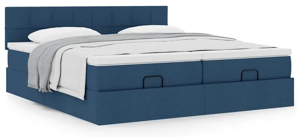 vidaXL Οθωμανικό κρεβάτι με στρώματα μπλε 180x200cm ύφασμα