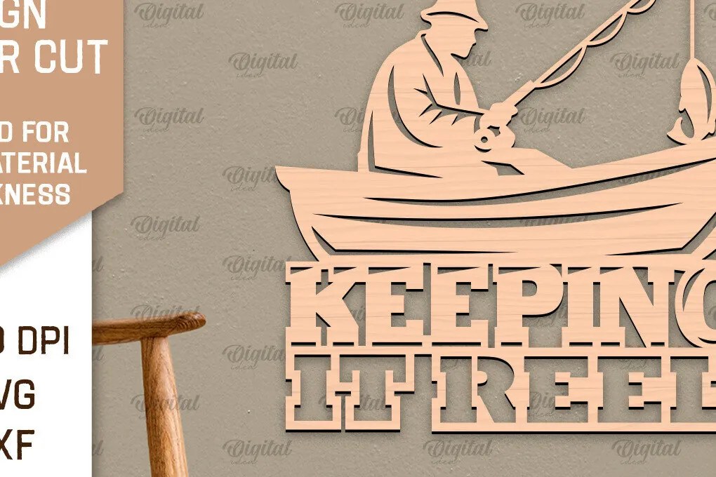 Intra απο ξύλο plywood 3mm-4mm πάχος - Ψάρεμα σημάδι LaserCut. Fishing Decor  Δίασταση 30x20 cm INTRAFABR-98538081