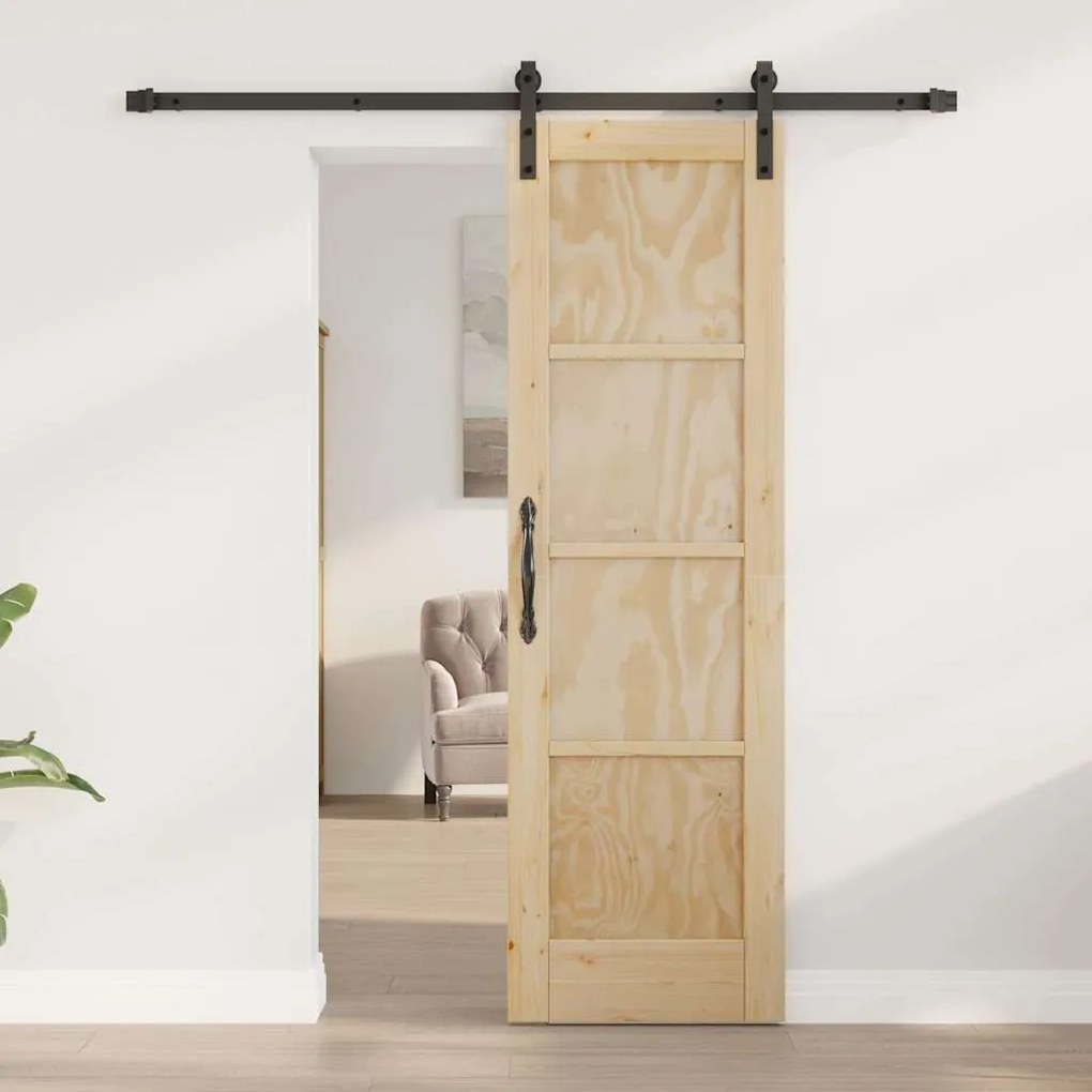 vidaXL Συρόμενη Πόρτα Φυσικό και μαύρο 61 x 198.5 εκ.