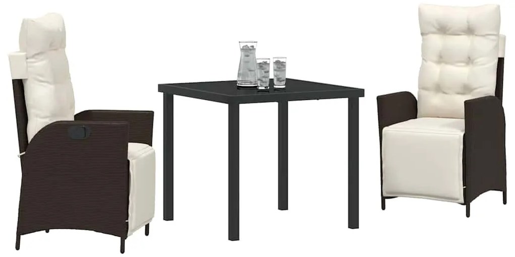 vidaXL Σέτ φαγητού για κήπο 3 pcs Καφέ Πολυ ράταν