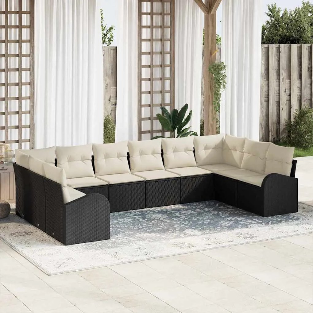 vidaXL Σετ Καναπέ Κήπου 10 pcs Μαύρο Πολυ ράταν