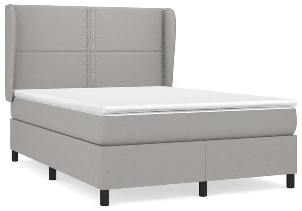 Κρεβάτι Boxspring με Στρώμα Ανοιχτό Γκρι 140x190 εκ. Υφασμάτινο - Γκρι