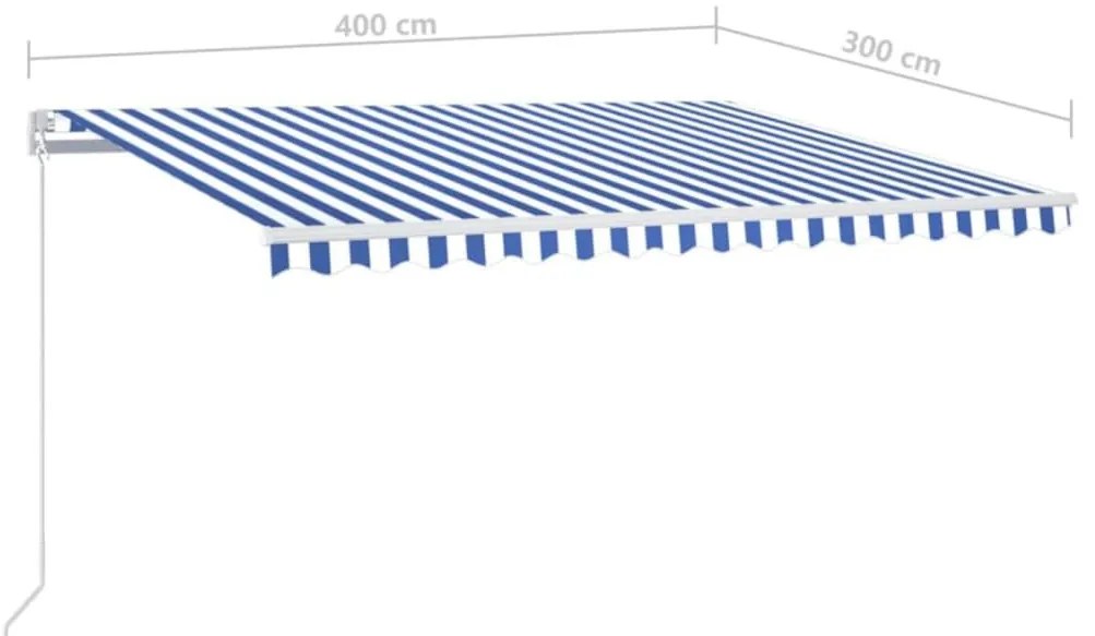 Τέντα Συρόμενη Χειροκίνητη με LED Μπλε / Λευκό 400 x 300 εκ. - Μπλε